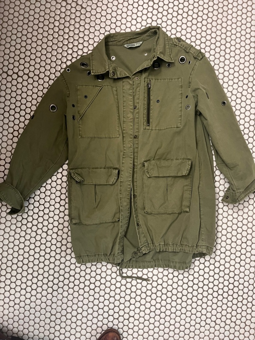 Zara Olive Green Utility Jacket with Grommet Details